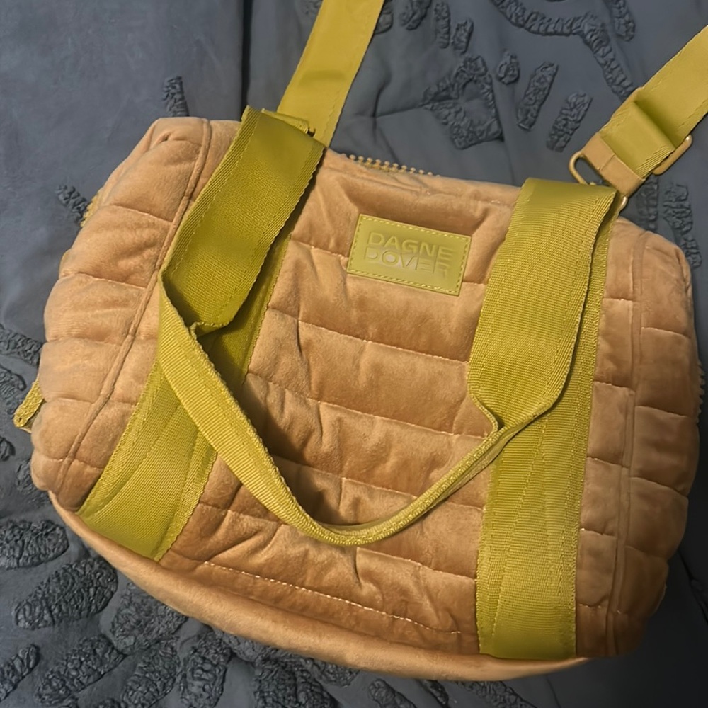 Dagne Dover velvet quilted carry on bag.